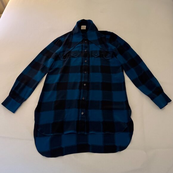 Tod's Button-Down Elaborate Collar Shirt | Blue & Black Plaid | Size IT 38 US 4 - Picture 10 of 10